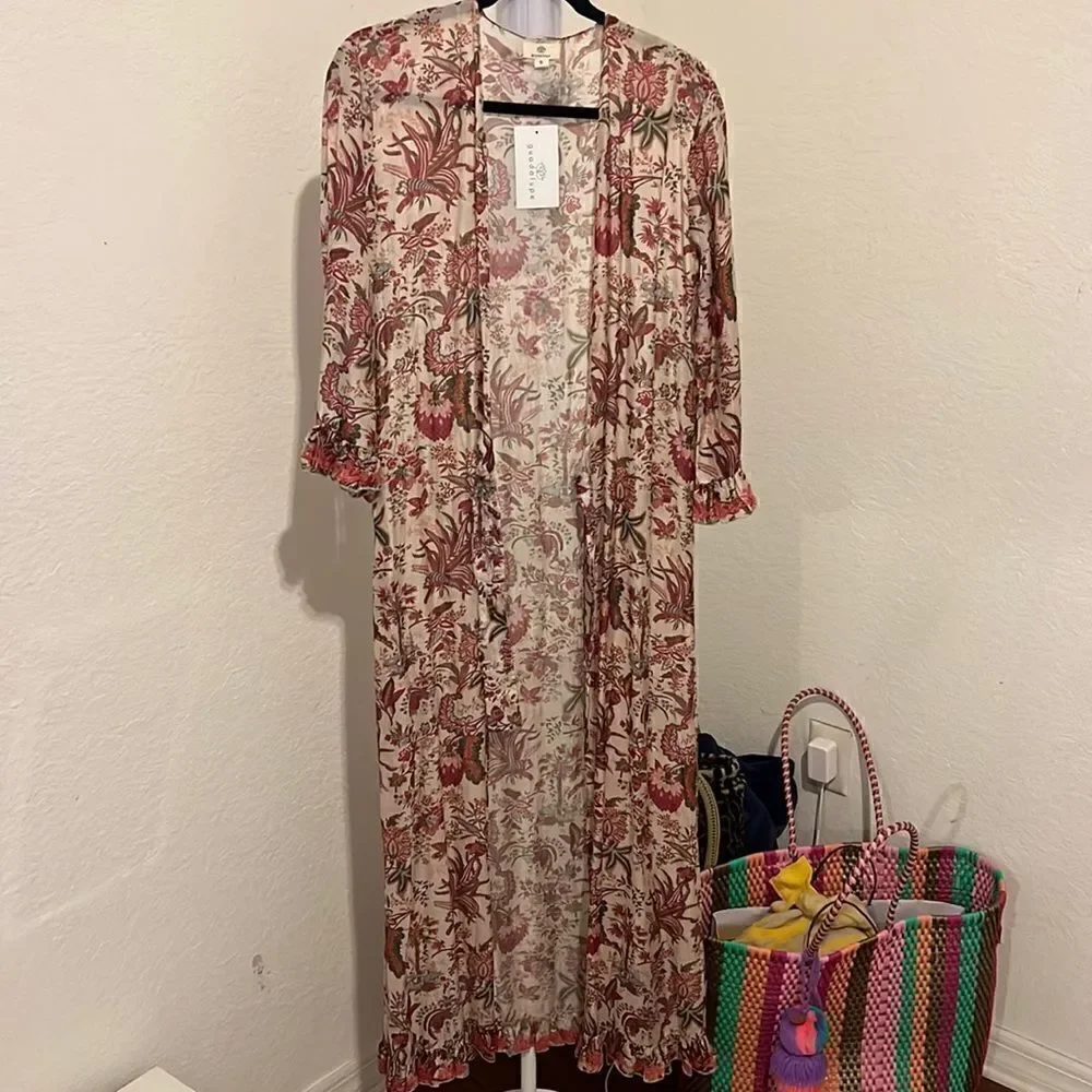 NWT - Long Cover Up - Komono Style with String Front Closure - Floral Size Small